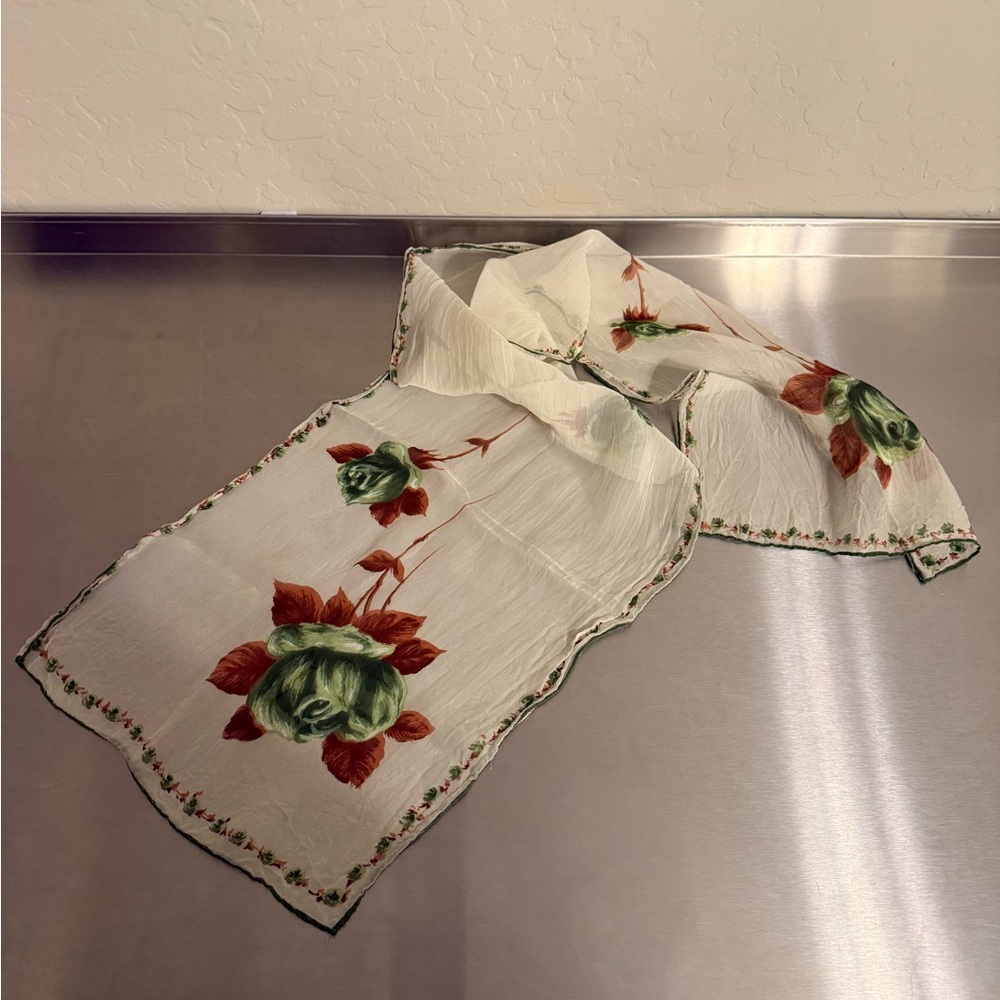Women’s Vintage Rectangle Silk Scarf Floral Print